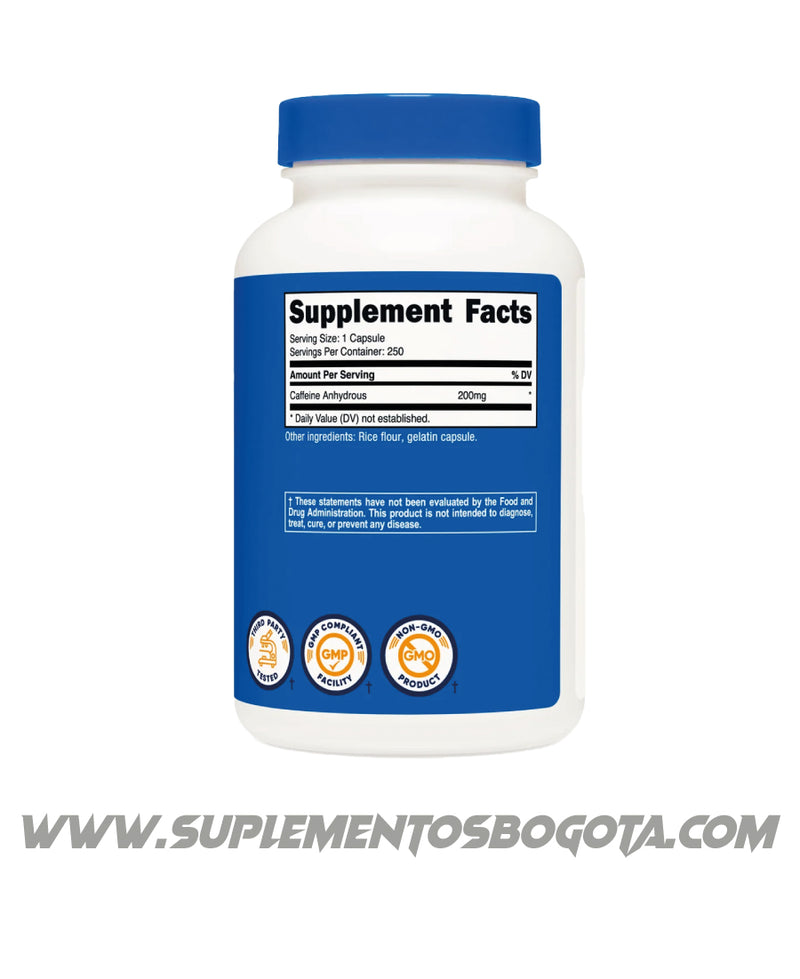 Cafeina 200 Mg 250 Capsulas Nutricost